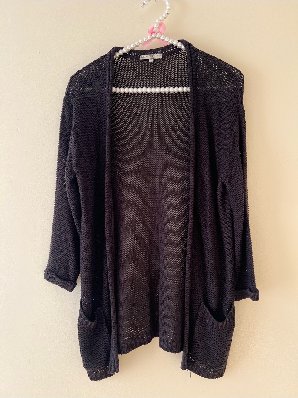 Black Open-Front Knit Cardigan Sweater